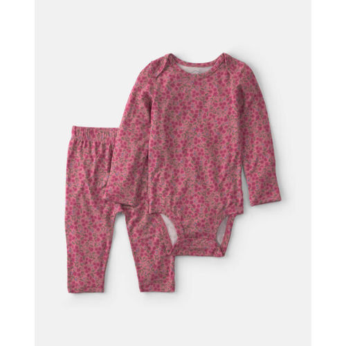 Baby Girl 2-Piece Floral PurelySoft™ Long-Sleeve Bodysuit & Pant Set - Pink | Carter's