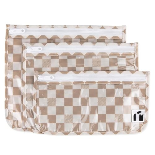Bumkins Roamio Travel Bag, Toiletry, TSA Approved Pouch, Zip Quart Size Airline Compliant, Clear-Sided, Baby, Diaper Organization, Makeup, Accessories, Packing, Set of 3 Sizes, Beige Check