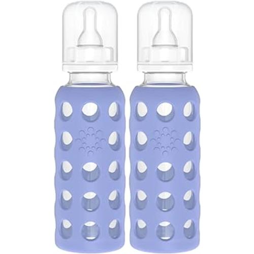 Lifefactory Glass Baby Bottles with Silicone Protection - 2-Pack, 9 oz Bottles, Blueberry