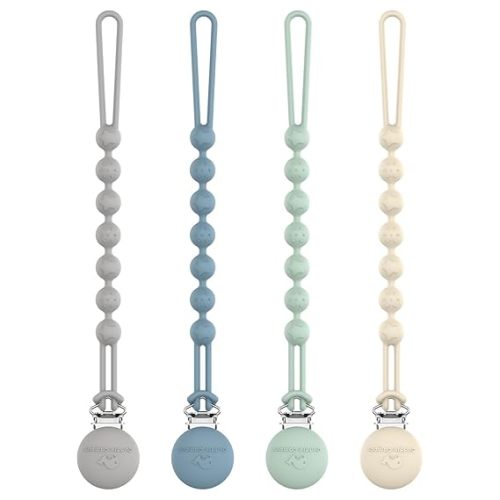 Cuddle Campus Silicone Pacifier Clip Holder with One Piece Design,Soft Flexible Binky Clips with Texture for Baby Boy and Girl Pack of 4 (0-6m)