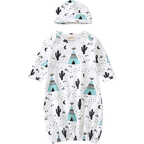 DPSKY Unisex Baby Wearable Blanket with Hat Cap Cotton Sleeping Bag 2 Pcs Long Sleeve Nightgowns (Tent, 0-6M)