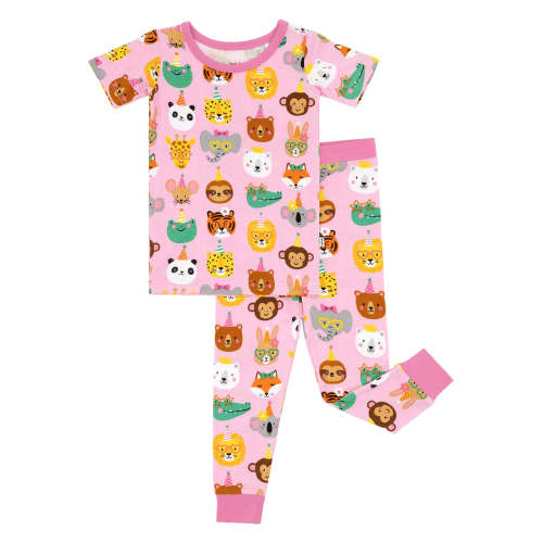 Pink Party Pals Two-Piece Short Sleeve Pajama Set - Little Sleepies