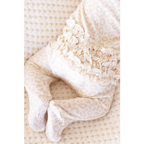 Lovely Leopard Bamboo Waffle Ruffle Zipper Footie