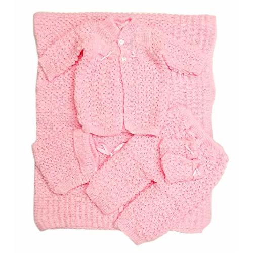 Abelito Newborn Baby Crochet Blanket 5 Piece Set Hat, Booties, Sweater, Pants