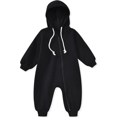 Unutiylo Unisex Baby Boys Girls Long Sleeve Infant Baby Zipper Hooded Jumpsuits Romper Loose Outfit Clothes