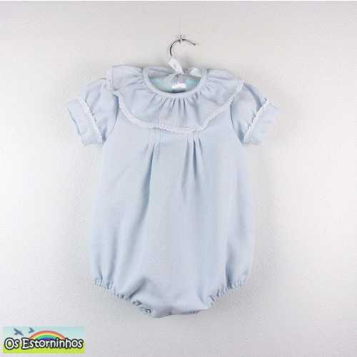 Pique Cotton Bubble Romper: Short Sleeve Ruffle Collar
