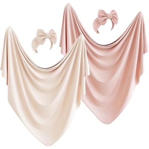 Konssy 2-Pack Stretchy Swaddle Blankets, Baby Receiving Blankets, 41"x41"