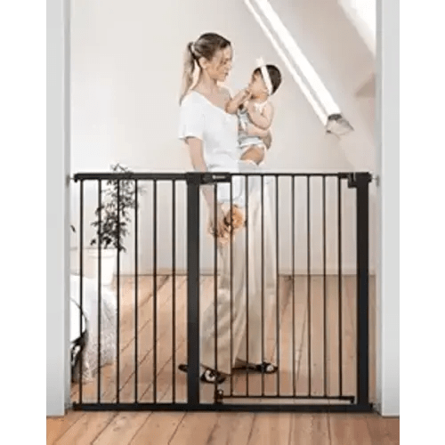 COMOMY 36" Extra Tall Baby Gate for Stairs and Doorways - Fits 29.5" to 48.8" Wide Openings, Auto Close Extra Wide Dog Gate for House, Pressure Mounted Easy Walk Through Pet With Door, Black