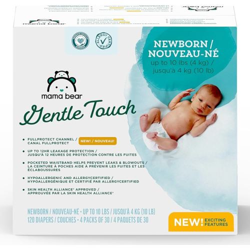 Amazon Brand - Mama Bear Gentle Touch Diapers, Size Newborn, 120 Count (4 packs of 30)