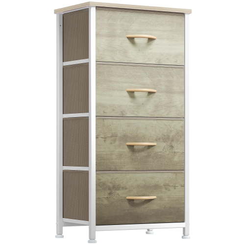 Dextrus Dresser with 4 Drawers - Fabric Storage Tower, Organizer Unit for Bedroom, Hallway, Hallway, Closets - Sturdy Steel Frame, Wooden Top & Easy Pull Fabric Bins (Oak Greige)