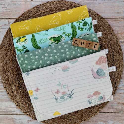 Pond Life Burp Cloth, Duck, Frog, Lily Pad Print, Flannel & Terry Cloth