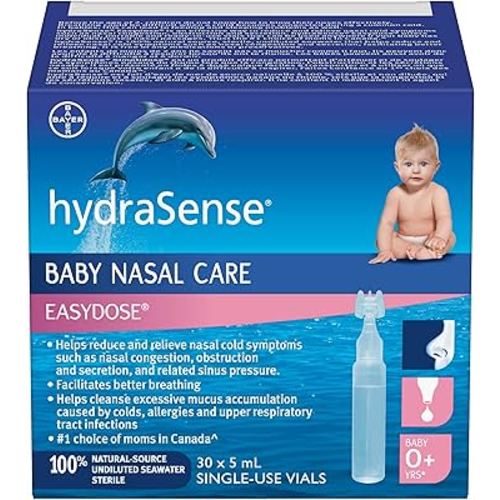 hydraSense EasyDose, Baby Nasal Care, Gently Relieves Congestion in Babies, Non-Medicated, 100% Natural Source Seawater, Preservative-Free, Sterile, 30 count