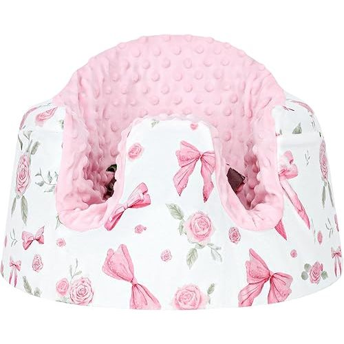 Jundetye Baby Seat Cover Compatible with Bumbo Seat, Soft Comfortable Minky Seat Cover for Baby Girl, Breathable Removable Cover for Baby Seat, Machine Washable, Pink Rose
