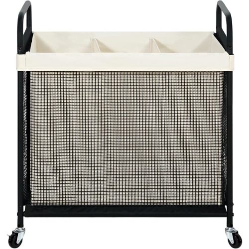 STO STO Laundry Hamper 3 Section, 120L Rolling Laundry Sorter Cart with Removable and Washable Liner Bag, Clothes Hamper with Wheels and Metal Handle for Laundry Room and Bedroom
