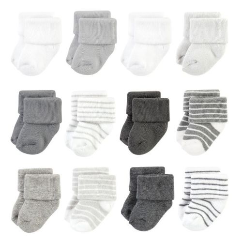 Hudson Baby Basics Infant Baby Cozy Terry Baby Sock 12-Pack, Cloudy Stripes, 0-6 Months