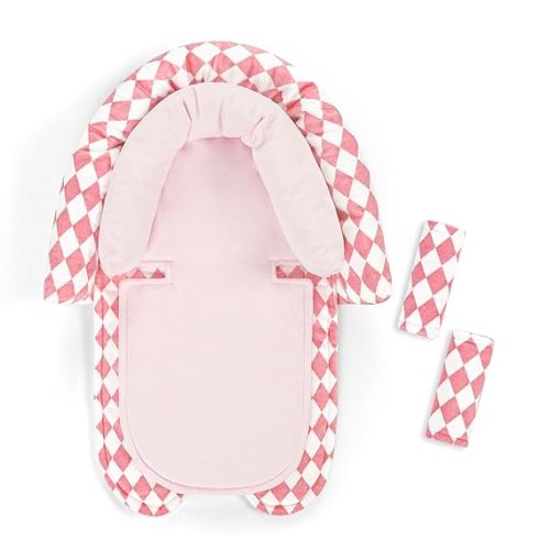 GFU Baby Car Seat Head Support for Newborn, 2 in 1 Infant Car Seat Head Body Support with Strap Pads, Soft Stroller Cushion Pillow Insert for Girls, Fits for Stroller, Swing, Pink Diamond