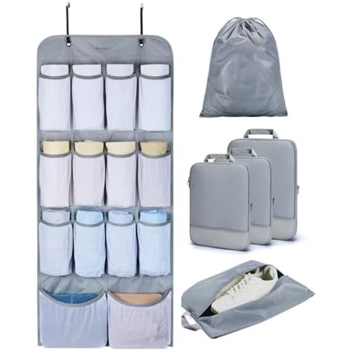 BAGSMART Hanging Compression Packing Cubes for Closet Organizers And Storage, 6 Set Suitcase Organizer Bags Set, Cruise Travel Essentials for Women