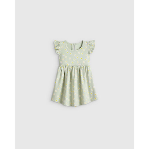 Organic Cotton Sleeveless Ruffle Dress - Baby Girl in Aqua Daisy