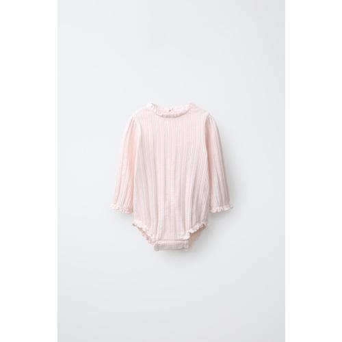 POINTELLE LACE COLLAR BODYSUIT - Light pink | ZARA United States