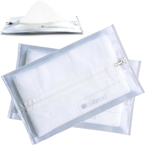 Butipods Reusable Travel Wipes Case - Portable Moisture-Retaining Pouch, Slim Holder and Convenient Container for Diaper Bag, Dispenser for Hand, Face, Makeup Removal, and Wet Wipes - Set of 2 (Clear)