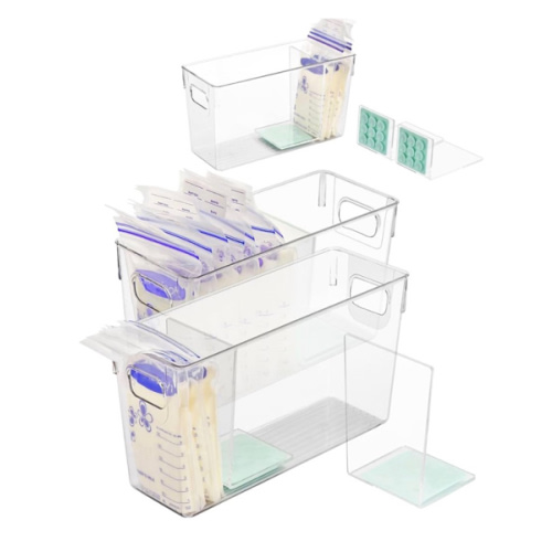 Breastmilk Storage Container with L Shaped Separator Boards, Dividers Will Flatten Standing Breast Milk Bags in Organizer Bins Save Refrigerator Space | 2 Containers Plus-Green