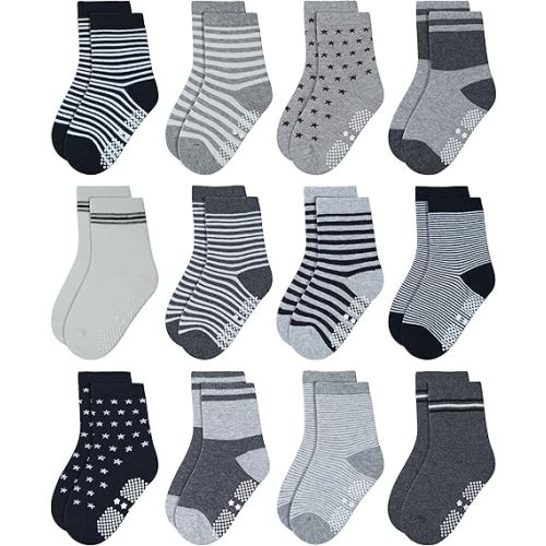 RATIVE Non Skid Anti Slip Crew Socks With Grips for Baby Infant Toddlers Kids Boys