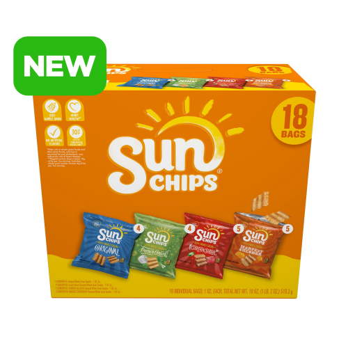 SunChips 100% Whole Grain Snacks, 4 Flavor Variety Pack, 1 oz, 18 Count