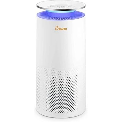 Crane Air Purifier with True HEPA Filter, UV Light, 500 Sq Feet Coverage, Timer Function, Sleep Mode, Built in Air Quality Monitor, EE-5069