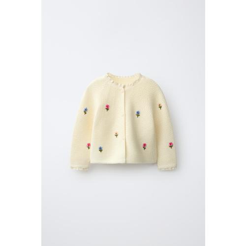 FLORAL EMBROIDERY CARDIGAN - Ecru | ZARA United States