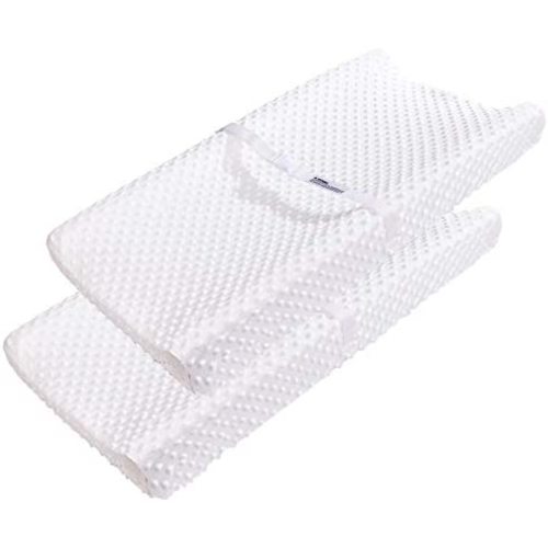Changing Table Pad Covers AceMommy Ultra Soft Minky Dots Plush Changing Table Covers Breathable Changing Table Sheets Wipeable Diaper Changing Pad Cover for Infants Baby Boy Baby Girl White (2 Pack)