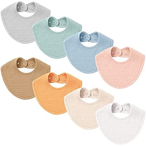 MairMore Muslin Baby Bandana Drool Bibs 100% Cotton for Drooling and Teething, 8 Pack Baby Bibs Solid Color Soft and Absorbent for Unisex Boys and Girls