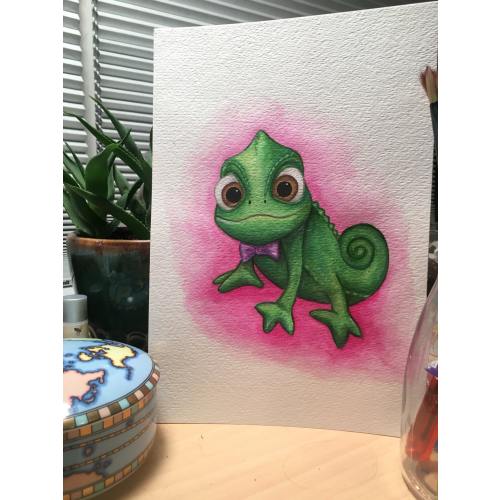 Tangled Pascal Chameleon Watercolor Painting - Prints