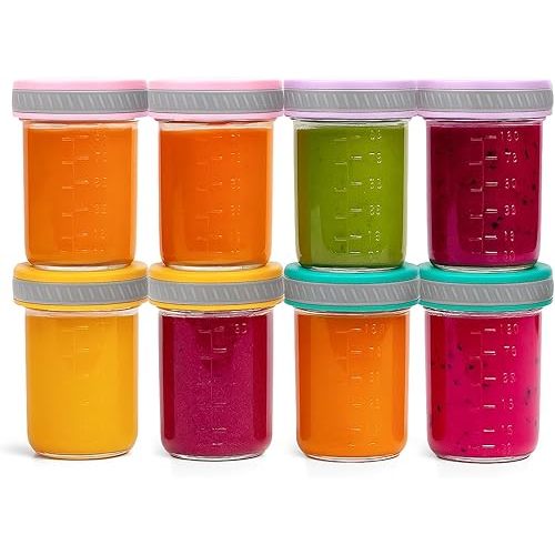 Glass Food Storage Jars with Lids (8 oz, 8-Pack) – Baby Food, Breast Milk, Puree, Reusable Containers for Snacks & Meal Prep, Portion Control & Spice Storage, Freezer, Microwave, Dishwasher Safe