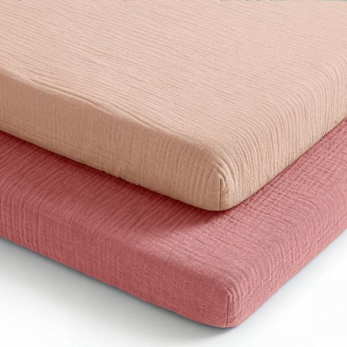 Comfy Cubs Muslin Cotton Bassinet Sheets - Soft, Breathable 100% Cotton - Gentle for Baby's Skin, Universal Fit (Dusty Rose and Blush, 2 Pack)