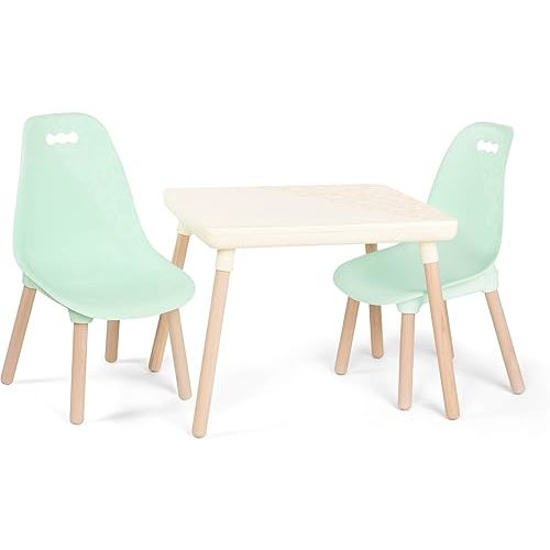 B. toys – Table and Chair Set – Furniture For Toddlers – 1 Craft Table & 2 Chairs – Natural Wooden Legs – Mint – 3+ Years