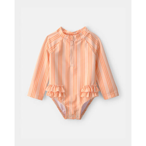 Baby Girl 1-Piece Striped Long-Sleeve Rashguard Swimsuit - Orange | Carter's