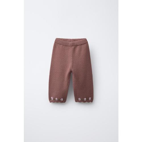EMBROIDERED KNIT STRAIGHT LEG PANTS - Pink / Mauve | ZARA United States