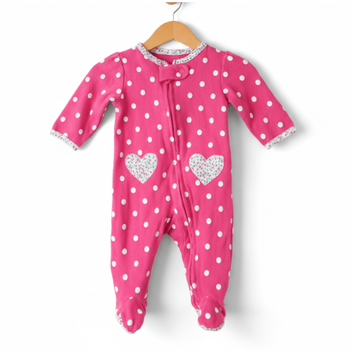 VTG Y2K Baby Romper Infant One Piece Size New Born Pink Polka-dot Heart Floral