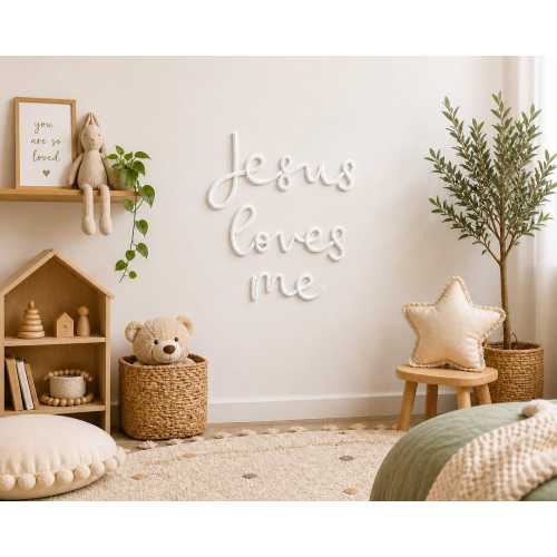 Hand Knit Jesus Loves Me Wall Art | Christian Wall Decor