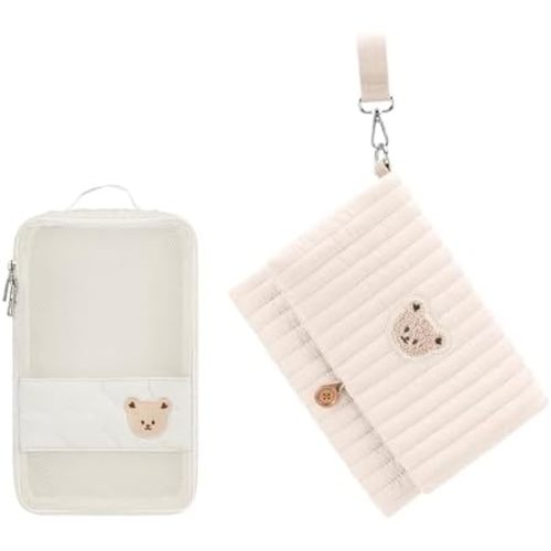 MOMIGO Baby Diaper Bag Organizer Pouches Waterproof Mini Diaper Bag - 2 pcs/set Foldable Hanging Bag Reusable, Washable or Cloth Diapers, with Gift for Baby Shower (White)