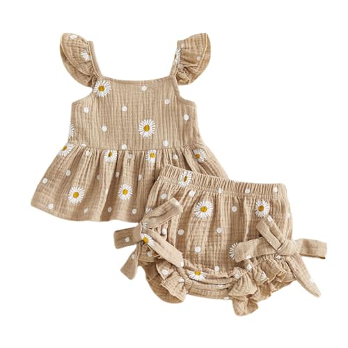 Kaipiclos Infant Baby Girl Clothes Outfits Daisy Print Ruffle Sleeve Shirt Tops Shorts Baby Summer Outfit 3 6 12 18 24 Month