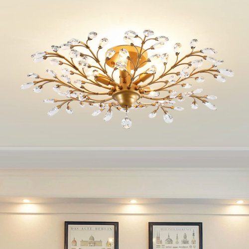 House of Hampton® Jamei 5 - Light 31.5" Dimmable Crystal Semi Flush Mount & Reviews | Wayfair