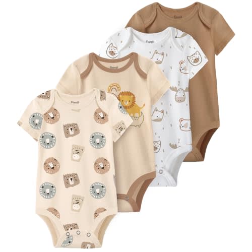 Baby Bodysuits Newborn 100% Cotton, Soft Short Sleeve Toddler Infant Cute Body Suits for Baby Boys Girls 4 Pack