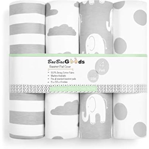 Bassinet Bed Sheets – Premium Bassinet Fitted Sheets 4 Pack – 100% Jersey Knit Cotton Cradle Sheets – Bassinet Bedding for Standard Size Oval or Halo Bassinet Pads – Bassinet Sheet for Boy & Girl