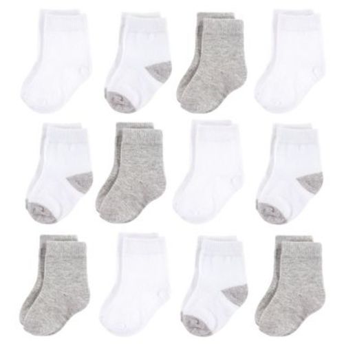 Hudson Baby Infant Cotton Rich Newborn and Terry Socks, White Gray, 12-24 Months