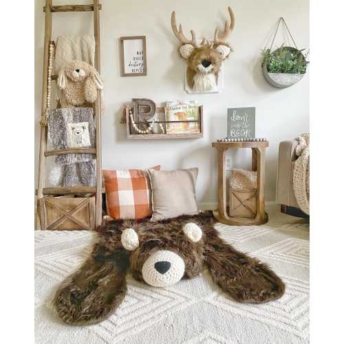 Brown Bear Rug in Faux Fur for Forest Nursery Decor