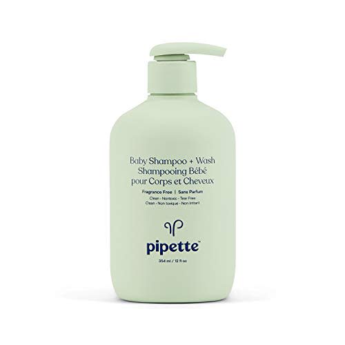 Pipette Baby Shampoo and Body Wash - Fragrance Free, Tear-Free Bath Time, Hypoallergenic, Moisturizing Plant-Derived Squalane, New Formula, 11.8 fl oz