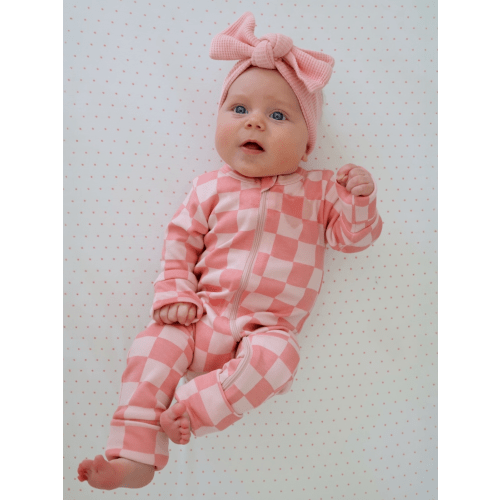 Strawberry/Rosy Checkerboard / Organic 2-Way Zip Romper