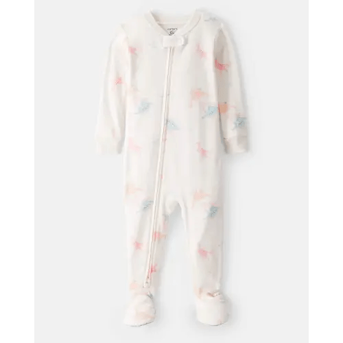 Baby Girl Dinosaur Print 100% Cotton Long-Sleeve 2-Way Zip 1-Piece Pajamas - White | Carter's