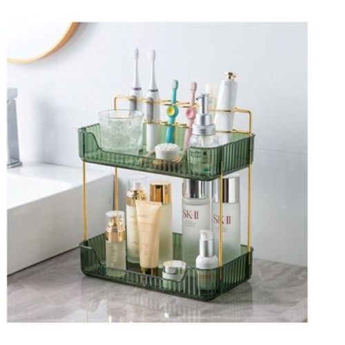 MPM 2 Tiers Storage Rack with Toothbrush Toothpaste Makeup Brush Holder, Storage Organizers, Multifunctional Stand Rack